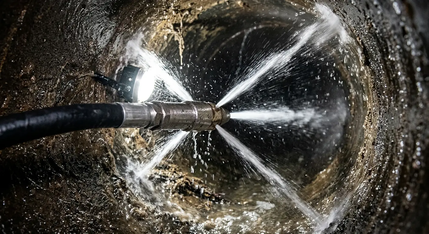 High-pressure hydro jetting nozzle cleaning sewer pipe for Storm Drain Cleaning in Buffalo